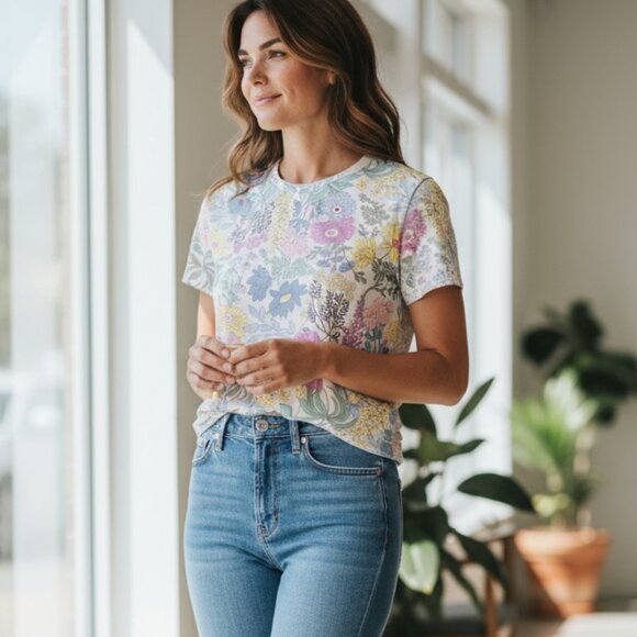 Women's Life is Good Short Sleeve Crusher Boxy Tee All over Print - Picture 1 of 7